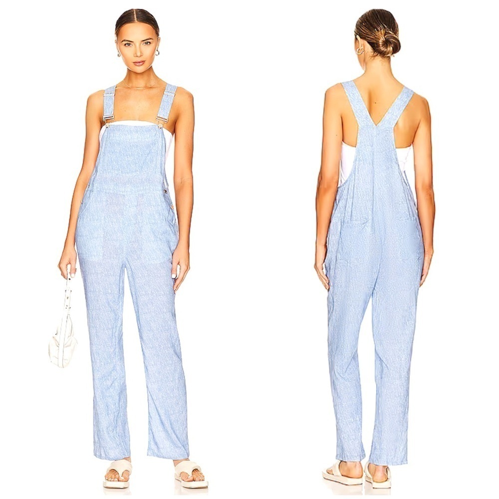 WeWoreWhat Basic Linen Overall in Denim Light Wash Size S
